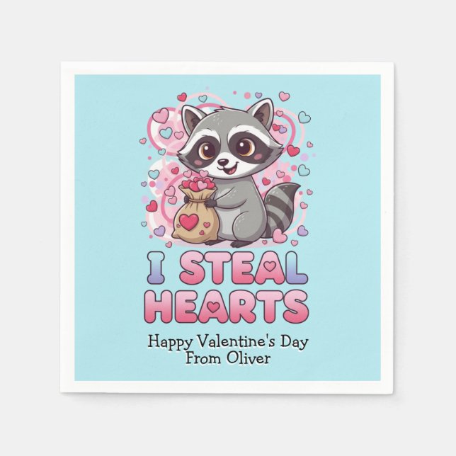 Serviette En Papier Personalized Cute Raccoon Classroom Valentine (Devant)