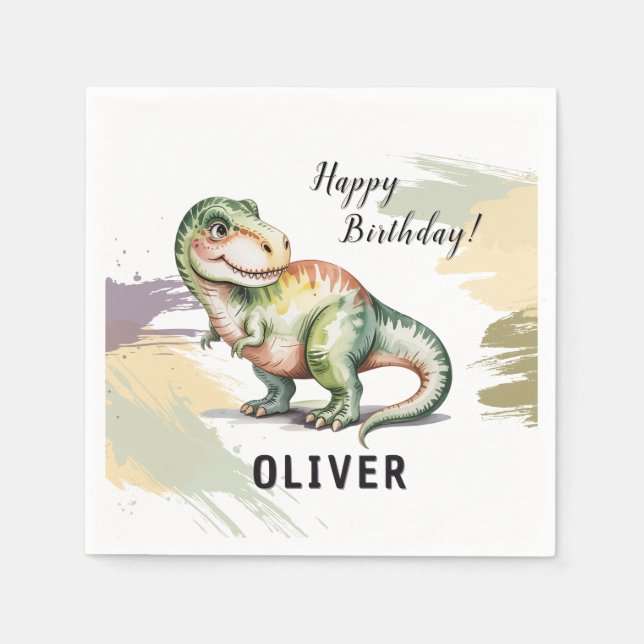 Serviette En Papier Personalized Dinosaur Kids Birthday Party (Devant)