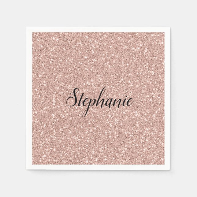 Serviette En Papier Personalized Faux Rose Gold Glitter (Devant)