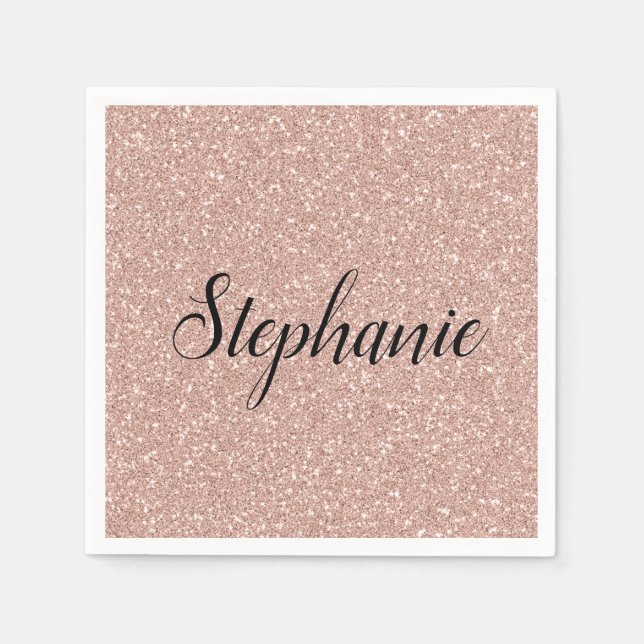 Serviette En Papier Personalized Faux Rose Gold Glitter (Devant)