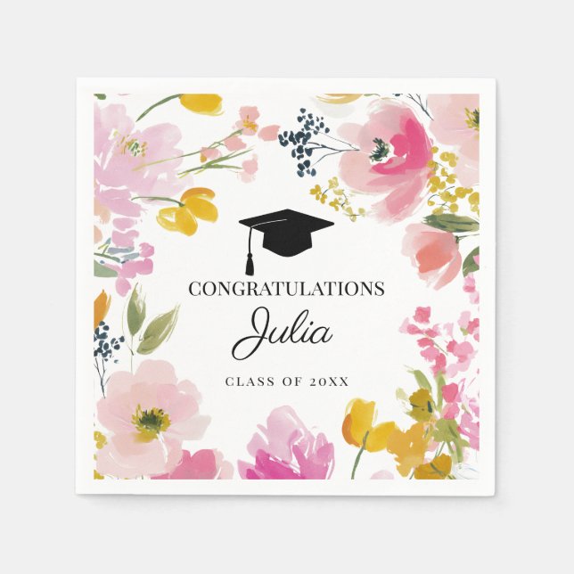 Serviette En Papier Personalized Floral Graduation Party Decor (Devant)