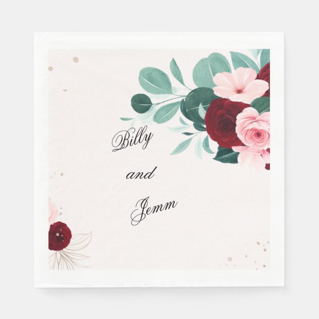 Serviette En Papier Personalized Floral Wedding Napkins (Devant)