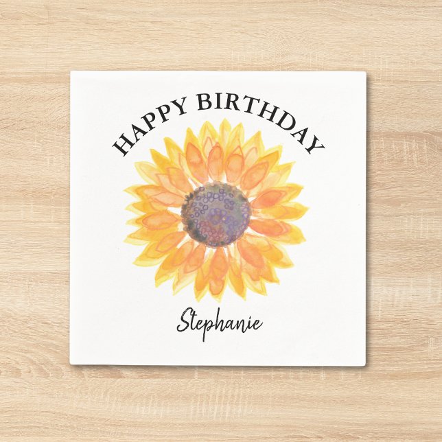 Serviette En Papier Personalized Happy Birthday Yellow Sunflower  (Créateur téléchargé)