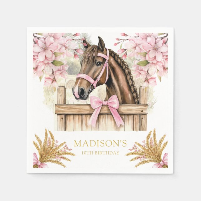 Serviette En Papier Personalized Horse Napkin – Blush Pink Country (Devant)