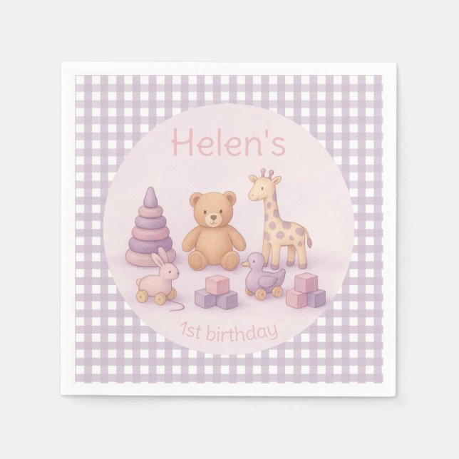Serviette En Papier Personalized Lavender Gingham Baby Shower Napkins (Devant)