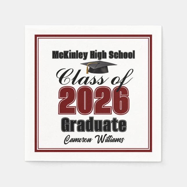 Serviette En Papier Personalized Maroon Class of 2026 Graduation Party (Devant)