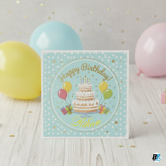 Serviette En Papier Personalized Name Happy Birthday Cake Balloons 