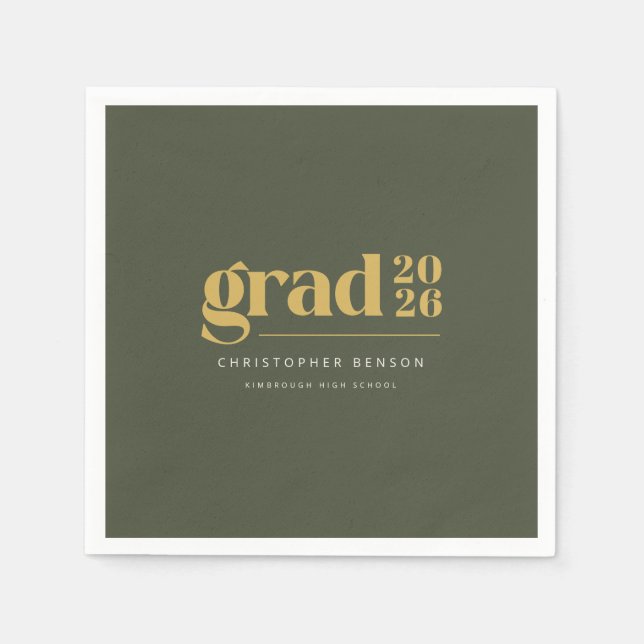 Serviette En Papier Personalized Olive Green Gold 2026 Graduation (Devant)