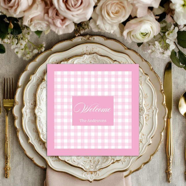 Serviette En Papier Personalized Pink Plaid Napkins Chic Table Accent (Personalized Pink Plaid Napkins Chic Table Accent)