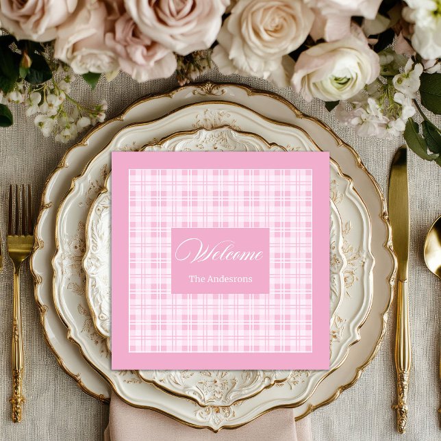 Serviette En Papier Personalized Pink Table Napkins Modern Tartan Look (Personalized Pink Table Napkins Modern Tartan Look)