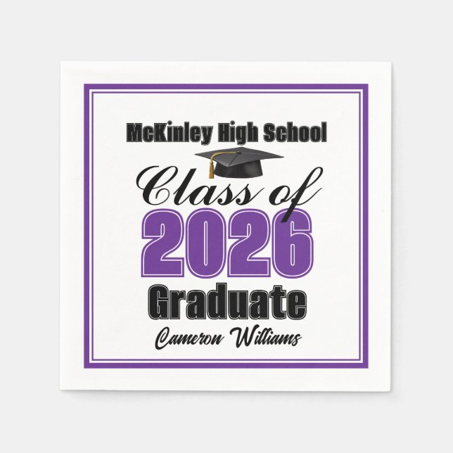 Serviette En Papier Personalized Purple Class of 2026 Graduation Party (Devant)