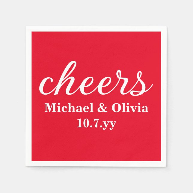Serviette En Papier Personalized Red Bride Groom Wedding Bar Reception (Devant)