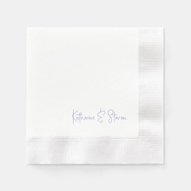 Serviette En Papier Personalized Script Lavender Names Coined Wedding (Devant)