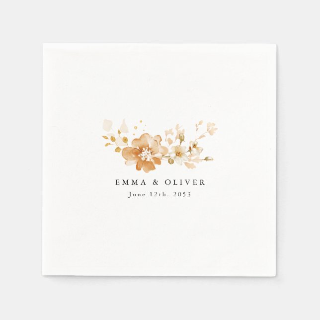 Serviette En Papier Personalized Terracotta Floral Elegant Wedding  (Devant)