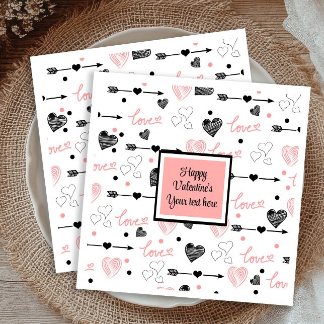 Serviette En Papier Personalized Valentine Pink Black Hearts Sketch  (Personalized Valentine Pink Black Hearts Sketch Napkins)