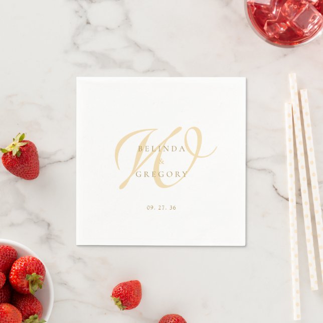 Serviette En Papier Personalized Wedding Monogrammed Cocktail Gold (En situation)