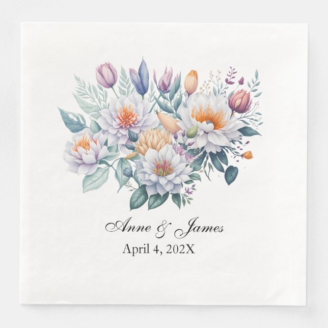Serviette En Papier Personalized White Floral  (Devant)