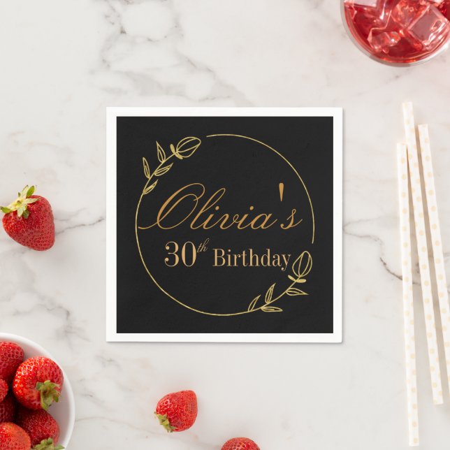 Serviette En Papier Personalizes Birthday with Golden Frame (En situation)