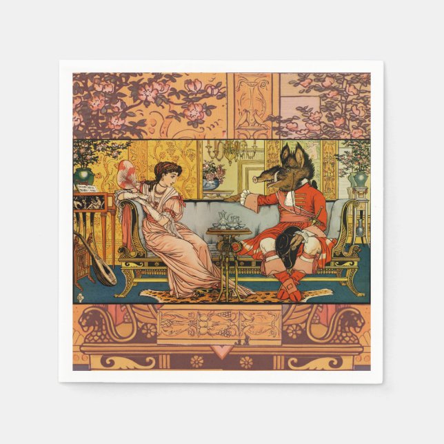 Serviette En Papier Personnages Classiques de Contes de Fées de Beauté (Devant)
