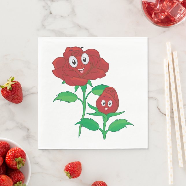 Serviette En Papier Personnages de Rose Rouge Joyeuse (Créateur téléchargé)