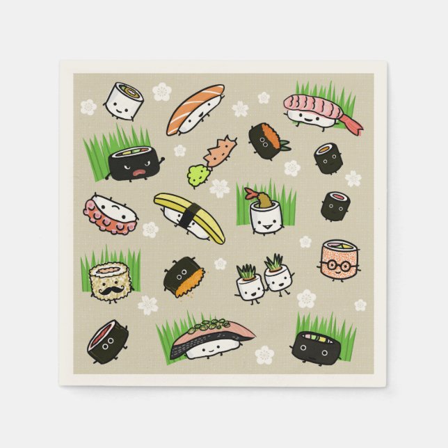 Serviette En Papier Personnages de sushi (Devant)
