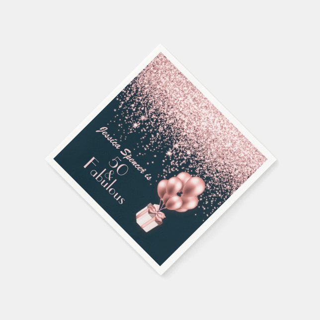 Serviette En Papier Personnalisable 50 & Fabuleux Rose Gold 50e annive (Coin)