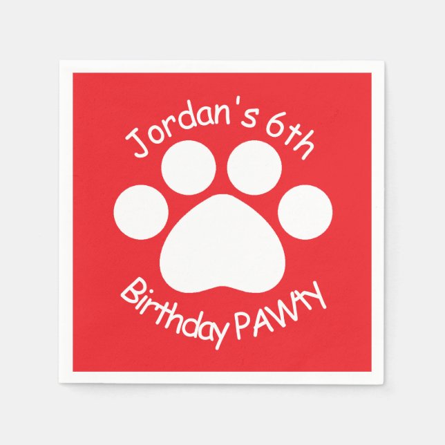 Serviette En Papier Personnalisable Anniversaire PAWty - Rouge (Devant)