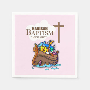 Serviette En Papier Personnalisable, baptême de bébé fille Arche de No