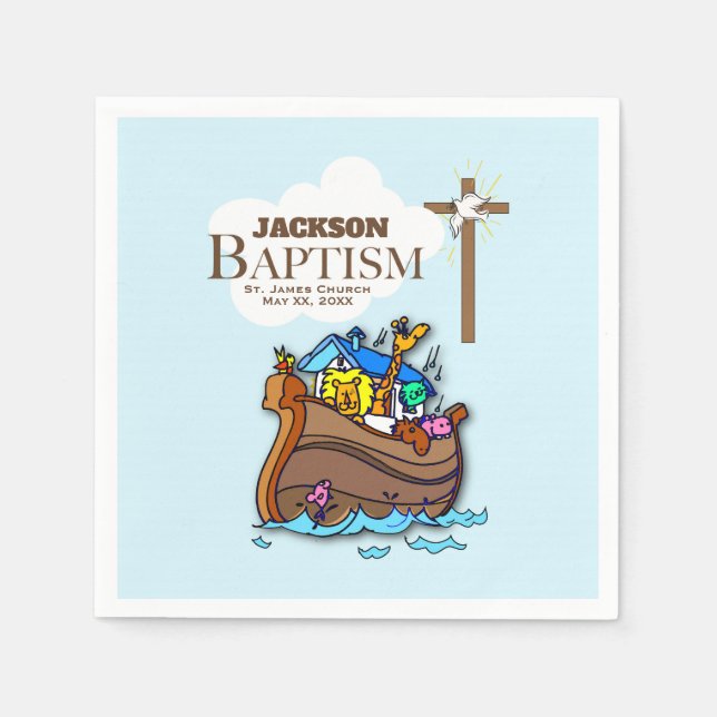 Serviette En Papier Personnalisable, baptême de bébé garçon Arche de N (Devant)