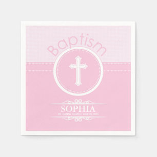 Serviette En Papier Personnalisable, Enfant fille rose de Dieu Baptême