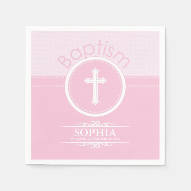 Serviette En Papier Personnalisable, fille rose enfant de Dieu Baptême (Devant)