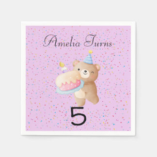 Serviette En Papier Personnalisable Rose mignonne Ours Teddy Filles An