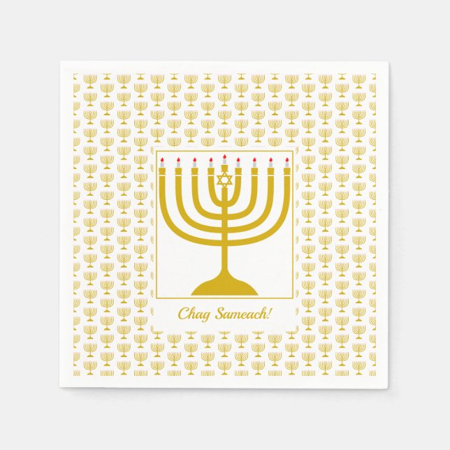 Serviette En Papier Personnalisable White Gold | HANOUKKA | MENORAH (Devant)