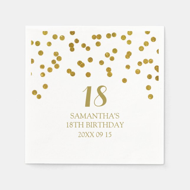 Serviette En Papier Personnalisé 18e anniversaire Napkin Gold Confetti (Devant)