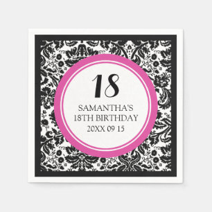 Serviette En Papier Personnalisé 18e anniversaire Napkin rose noir Dam