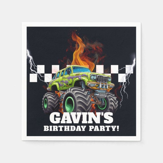 Serviette En Papier Personnalisé Avec Le Nom Retro Monster Truck (Devant)