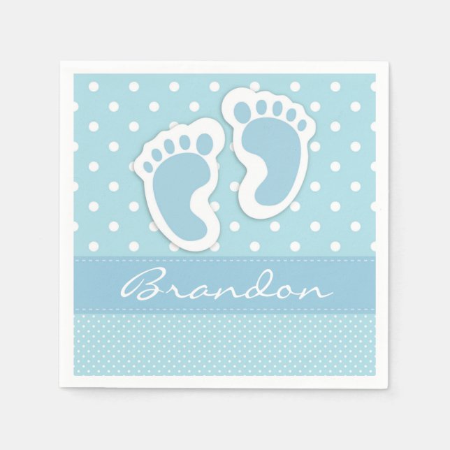 Serviette En Papier Personnalisé Blue Baby Feet Blanc À petits pois Mo (Devant)