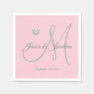 Serviette En Papier Personnalisé Blush PINK Heart Mariage monogramme