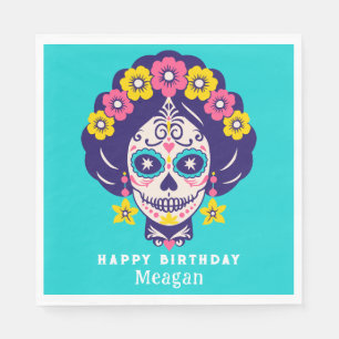 Serviette En Papier Personnalisé brillant Floral Sugar Skull Girl