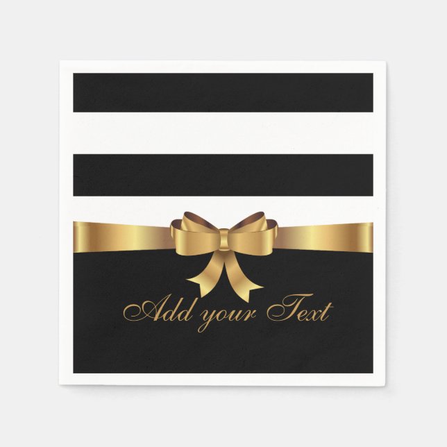 Serviette En Papier Personnalisé Chic Black Stripes Gold BAS votre tex (Devant)