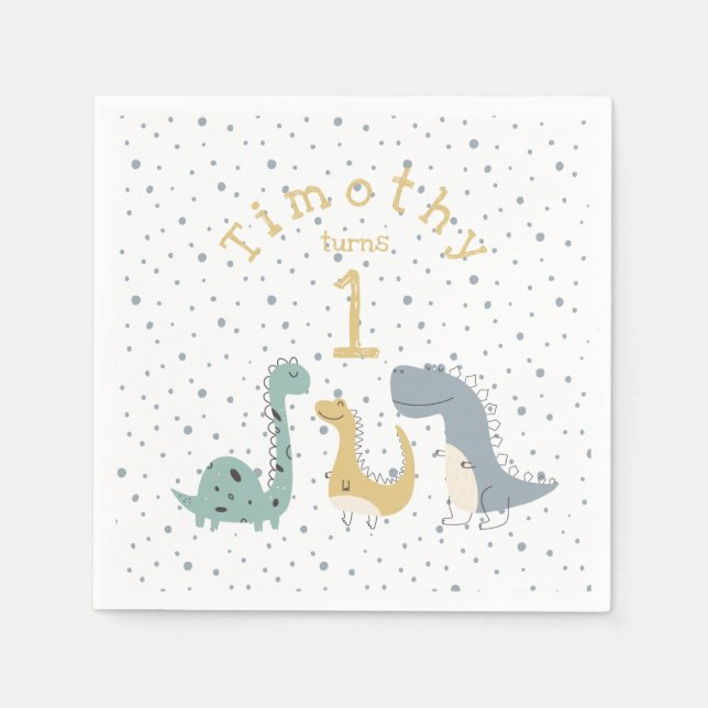 Serviette En Papier Personnalisé Cute Pastel Dinosaures Anniversaire (Devant)