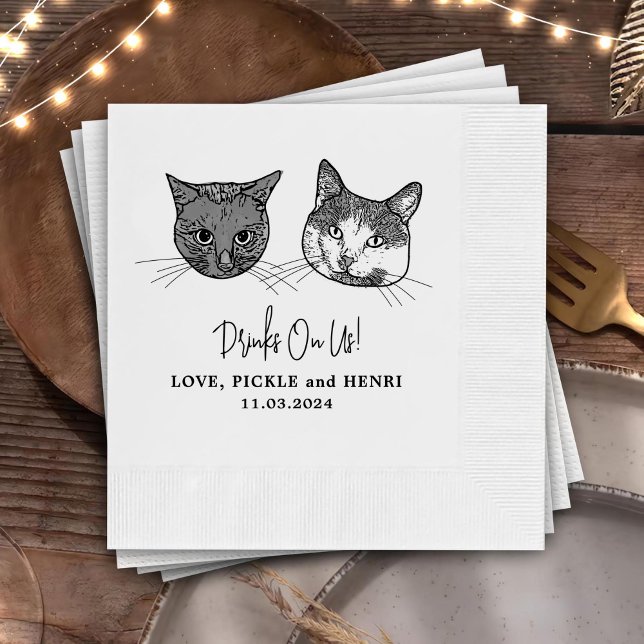 Serviette En Papier Personnalisé Deux Cocktails pour animaux Mariage d (Créateur téléchargé)