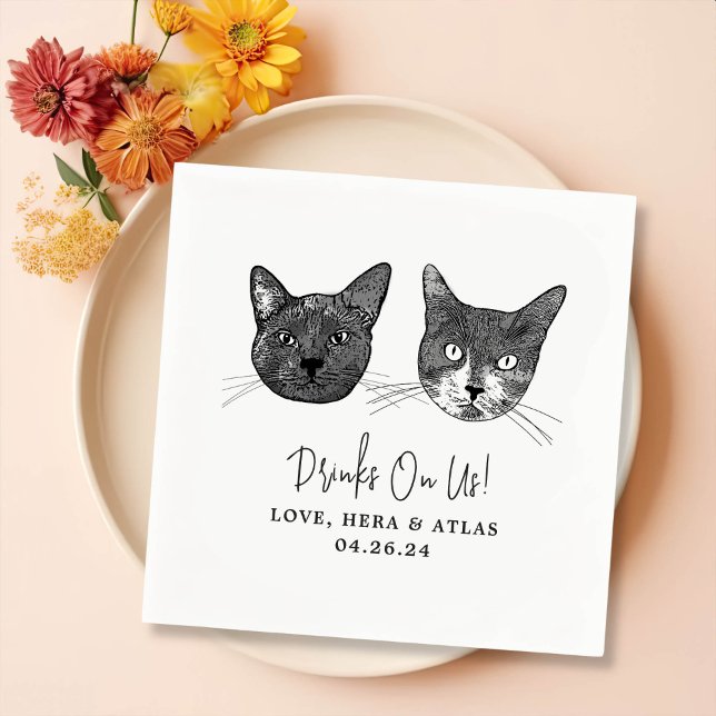Serviette En Papier Personnalisé Deux Cocktails pour animaux Mariage d (Créateur téléchargé)
