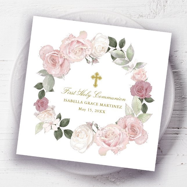 Serviette En Papier Personnalisé Editable Première Sainte Communion (Créateur téléchargé)