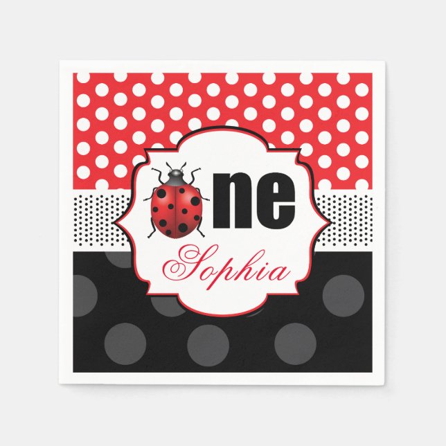 Serviette En Papier Personnalisé Elegant Ladybug premier anniversaire (Devant)