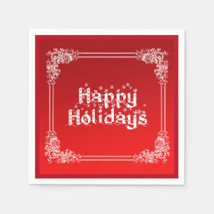 Serviette En Papier Personnalisé Happy Holiday Swirl Bordure rouge