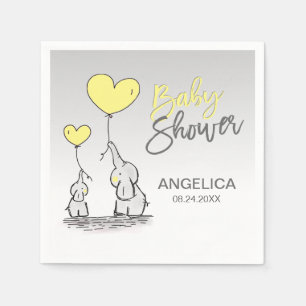 Serviette En Papier Personnalisé JAUNE Gris Elephant Baby shower maman