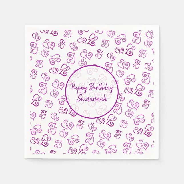 Serviette En Papier Personnalisé Lié Purple Hearts Motif Modèle Napki (Devant)