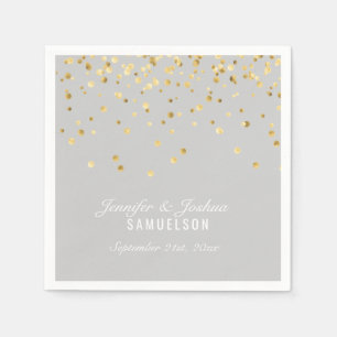 Serviette En Papier Personnalisé LIGHT GREY Gold Confetti Mariage