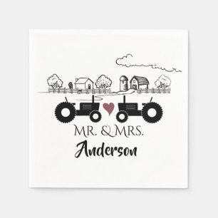 Serviette En Papier Personnalisé M. et Mme Tractor Couple Farm LOVE